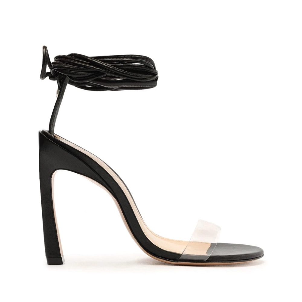 SCHUTZ Jessie Vinyl & Nappa Leather Sandals Black and Clear Size 8.5 - Picture 4 of 15